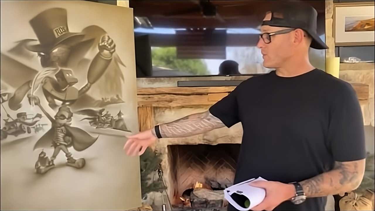 Noah showing a new piece of art he made